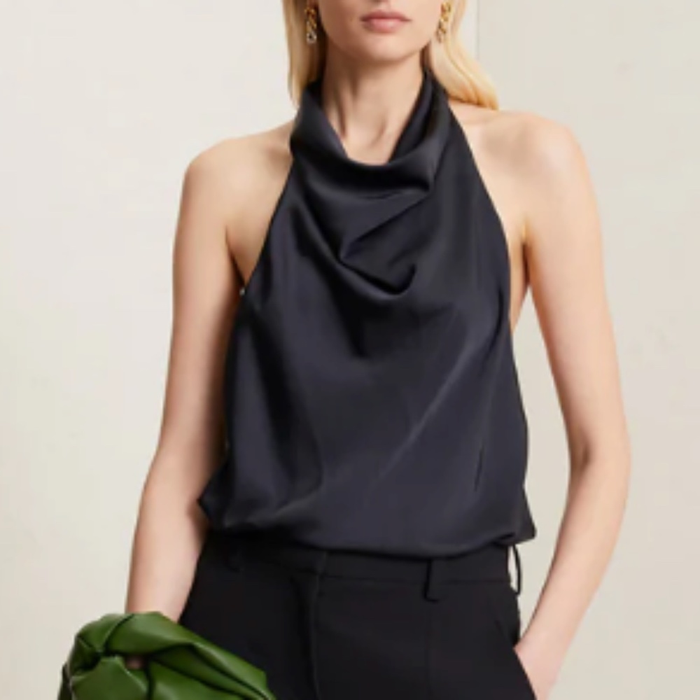 NWOT A.L.C. “Ayla” Halter in Black Stretch Satin – Size 8